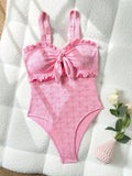 Maillot de bain une pièce pour femme, imprimé floral, sans bretelles, à volants, avec nœud, tailles S-XL