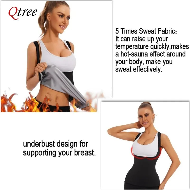 Qtree Gilet de sudation amincissant pour femme, pour l'entraînement et la perte de poids, hauts de maintien de la taille, brûleur de graisse, corset push-up